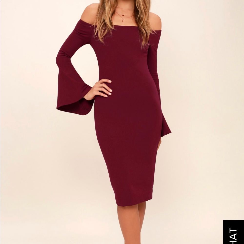 LULUS ALL SHE WANTS BURGUNDY MIDI DRESS Sz Small